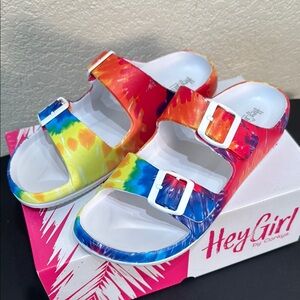 Corkys Hey Girl Size‎ 10 Women's White Tie Dye Colorful Rubber Sandals NWT